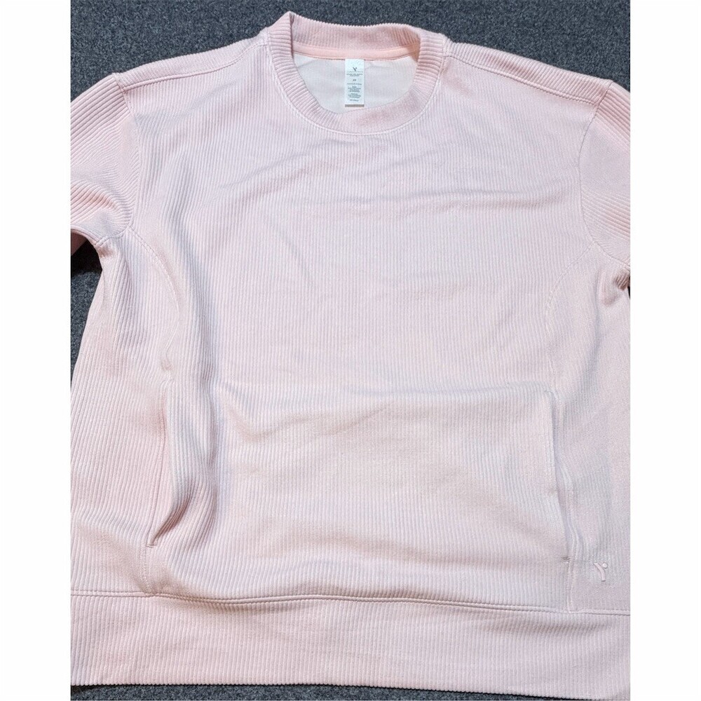 Yogalicious Sweatshirt Womens M Pink Ribbed Crewneck Pullover Pockets - Picture 5 of 7
